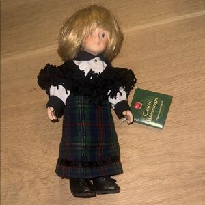 Russ Doll Green Tartan Kids Dress with Black Shawl